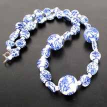 Vintage Oriental Porcelain Beads Hand Knotted Blue/ White Ceramic 24” Ne... - $1,251.33 MXN