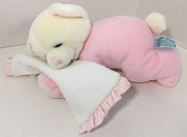 Russ Berrie Sweet Dreams sleepy Teddy Bear plush baby rattle pink white blanket - £14.07 GBP