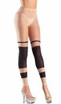 Sheer Block Stripe Footless Tights Pantyhose Costume Hosiery Nude Black BW718 - £10.34 GBP