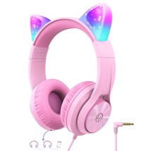 iClever Kids Headphones with Cat Ear Led Light Up, Safe Volume Limite Kids Wired - £31.96 GBP
