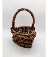 Vintage Handwoven Wooden Stick Handled Heart Basket Brown 6.25 in Primit... - £8.90 GBP