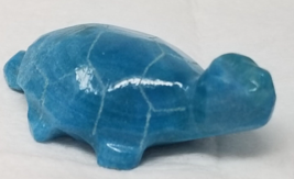 Stone Turtle Figurine Blue Hand Carved Small Lined Vintage - $18.95