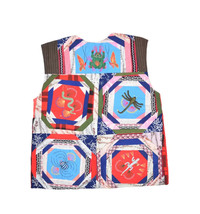 Vintage Hand Made Patchwork Vest Mens M Horse Equestrian Chinese Animals - $61.63