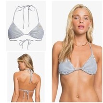 Roxy Printed Beach Classics Tiki Triangle Bikini Top Striped White Navy ... - $14.49