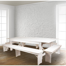 9&#39;x40&quot; White Table/4 Bench Set XA-FARM-7-WH-GG - £1,160.52 GBP