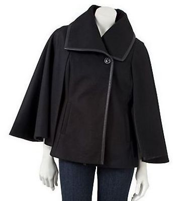 Primary image for Apt 9 Black Double Breasted Faux Leather Trim Cape Coat