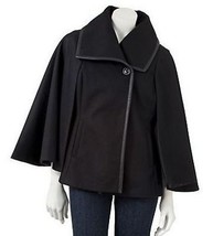 Apt 9 Black Double Breasted Faux Leather Trim Cape Coat - £95.56 GBP