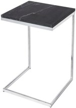 End Table Side Modern Contemporary Black Stone Distressed Polished Nickel Iron - £381.93 GBP