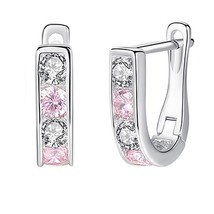 BELAWANG 2021 New Silver Jewelry Pink Crystal Small Stud Earrings 925 Sterling S - £12.67 GBP