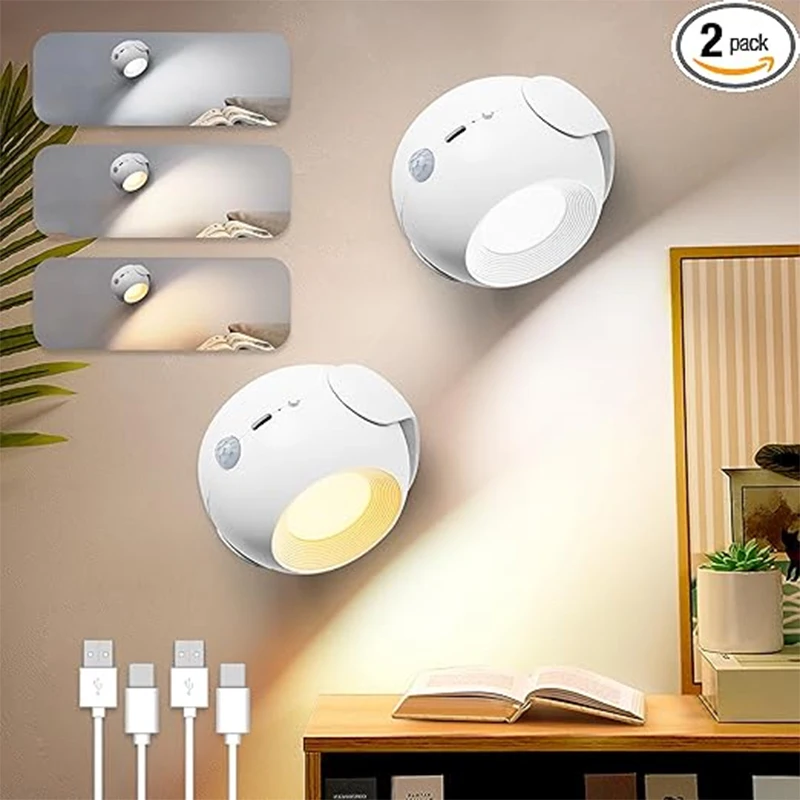 Led Motion Sensor Wall Lamp Touch 360 Rotatable USB Recharge Wireless Portable - £6.22 GBP+