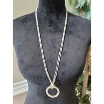 Women&#39;s Beaded Necklace With White And Gold Seed Beads And Circle Pendant  - $27.72