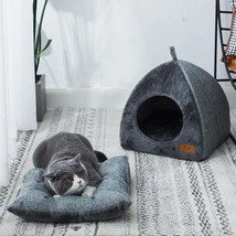 Semi-enclosed Cat Bed Non-slip Pet Kennel Gray Kitten House Indoor Sleep... - £26.28 GBP+