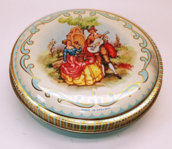 Vintage England made Fragonard Love Story Courting Couple theme inspired 4&quot; tin - £6.00 GBP