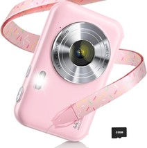 Newest Digital Camera with Neck Lanyard, FHD 1080P Kids Camera, 32GB Card (Pink) - £34.02 GBP
