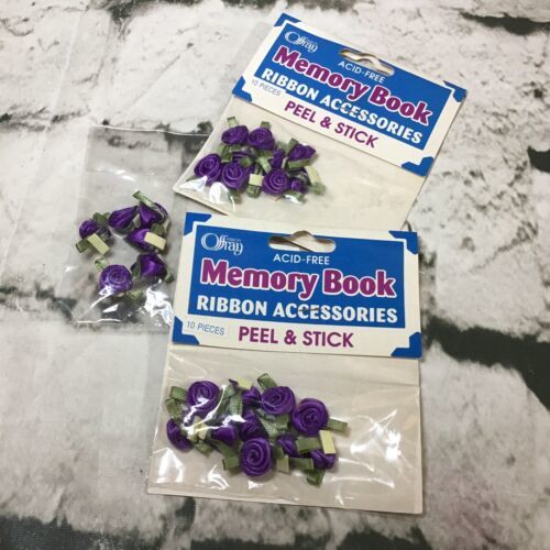 Primary image for Vintage Offray Ribbon Roses Purple Peel and Stick Crafting Embellishments Lot