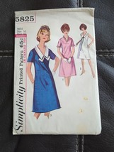 Vtg 1964 Simplicity One Piece Dress Collar Sew Pattern 5825 Size 16 Cut Complete - $11.39