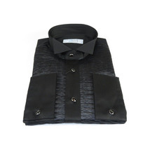 Mens CEREMONIA Tuxedo shiny Shirt 100% Cotton Turkey Slim Fit #stn 15 pla black image 3