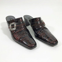Brighton Tudor Italian Brown Patent Leather Croc Mules Wms 7M - £23.34 GBP
