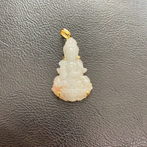 14K Real Solid Gold Genuine Clear Jade Kwan Yin Female Buddha Pendant Necklace - £362.20 GBP+
