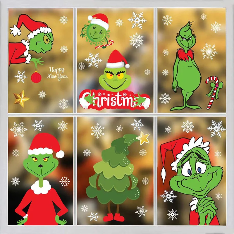 House Home Christmas Cartoon Green Elf Window GlA Stickers Merry Christm... - £19.75 GBP