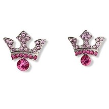 Crystal Collection Crown Pink Rhinestones Post Earrings New Silver Tone - £10.27 GBP