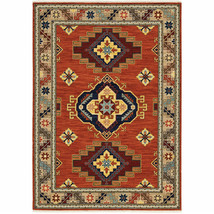 6' X 9' Red Gold Blue Brown Oriental Power Loom Stain Resistant Area Rug With Fr - $725.49