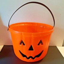 Vintage Pumpkin Candy Bucket 1980s Jack O Lantern Orange Molded - £22.40 GBP
