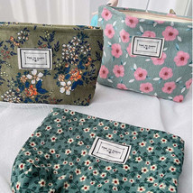 Corduroy Make Up Organizer Clutch Bag Retro Flower Print Cosmetic Bag Wash Bag W - £6.35 GBP+