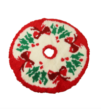 Vintage 60s Completed Latch Hook Yarn 33&quot; Christmas Tree Skirt Cover Hol... - £46.68 GBP