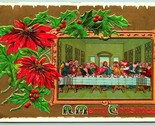 Da Vinci Last Supper Poinsettias Icicle Border Merry Christmas DB Postca... - £7.06 GBP