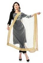 indian dupatta for women White Net Embellished Stone Work With Lace - £22.97 GBP