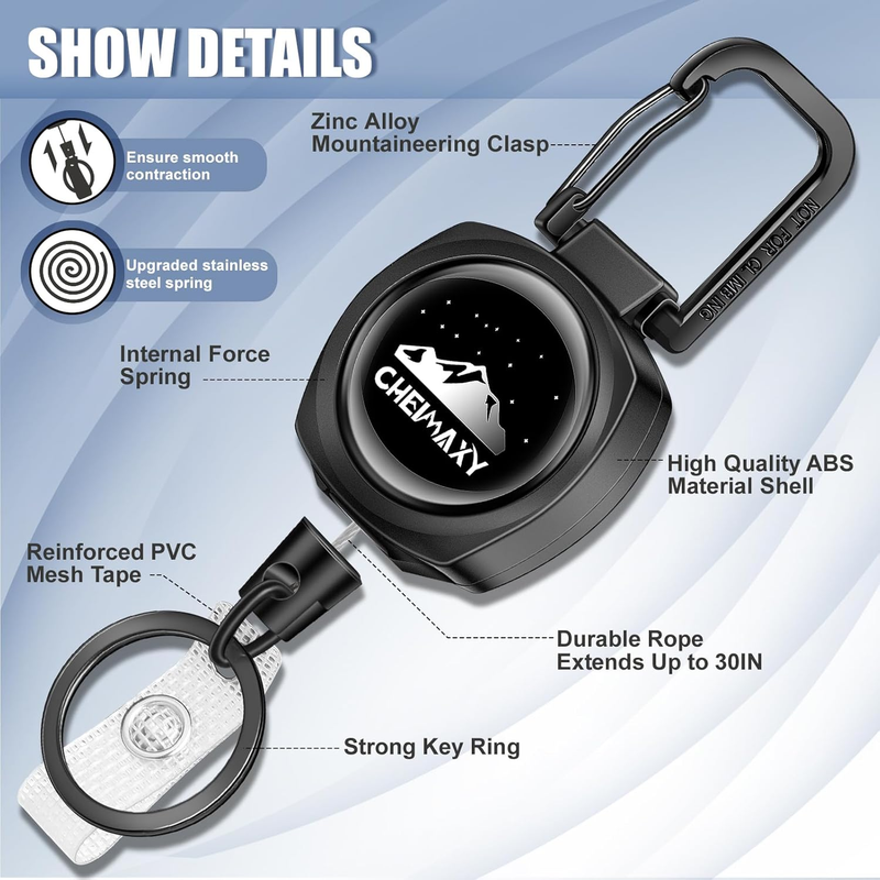 2 Pack Tactical ID Badge Reels, Cheimaxy Heavy Duty Carabiner Retractable Badge  Item image 3