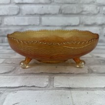 Fenton Marigold 2 Flowers Footed Bowl Iridescent Carnival Glass Round - $29.39