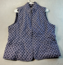 Talbots Quilted Vest Women Petite Large White Navy Polka Dot Pocket Full Zip EUC - $25.42