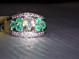 Rare Green Sillimanite Oval, Emerald &amp; Diamond Ring, Silver, Size 7, 1.75(Tcw) - £71.92 GBP