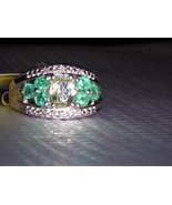 RARE GREEN SILLIMANITE OVAL, EMERALD &amp; DIAMOND RING, SILVER, SIZE 7, 1.7... - $123.48 CAD