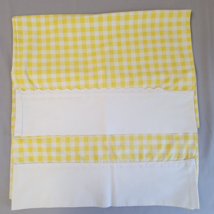 Vintage Pair Utica Stevens Pillowcases Yellow Plaid White Top Edge USA Made - £7.40 GBP