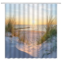 Beach Shower Curtain Ocean Sun Grass Seacoast Sand Seaside Coastal Sunri... - £23.14 GBP