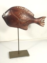Vintage Wood Carved Fish on Brass Stand Display SARREID LTD 1977 - £71.21 GBP