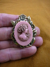 (CM82-6) WOMAN QUEEN pink CAMEO Pin Pendant Jewelry brooch necklace - £26.14 GBP