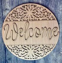 Snowflake Welcome Winter Wood Blank Door Hanger 14 inches - $16.00
