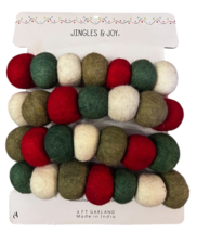 Jingles &amp; Joy Christmas Garland Red White &amp; Green Wool Ball Pompoms 6 ft - $9.85