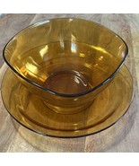 Vintage Vereco Amber Glass Salad Serving Bowl 8.5” &amp; Serving Plate 11” - $60.65 CAD