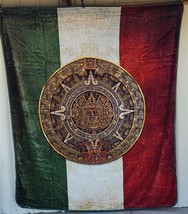 Aztec Calendar Sunstone Mexican Flag Mexico Queen Size Blanket Bedspread - £48.99 GBP