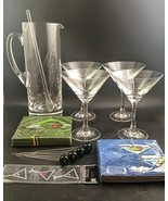 Martini Barware Cocktail Lot: 4 Glasses, Pitcher, Stirer, 4 Swizzles &amp; M... - $72.00