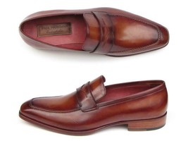 Paul Parkman Mens Shoes Penny Loafers Tobacco Bordeaux Slip-On Handmade 067-BRD - £319.73 GBP