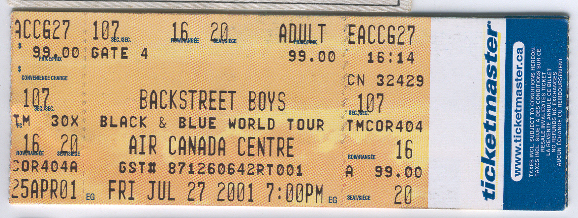 BACKSTREET BOYS 2001 FULL COLLECTABLE TICKET AIR CANADA CENTRE TORONTO B... - $9.75