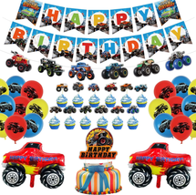 Monster Truck Birthday Party Supplies, Monster Truck Party Decorations Includes  - £18.51 GBP