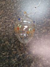 Vtg Clear Blown Glass Christmas Ornament Bauble Gold  Trim 4" Egg Shaped - $19.79