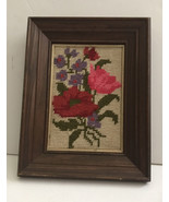 Vintage Colorful Floral Finished Needlepoint Framed Art Flowers ~7.5” X ... - £19.76 GBP